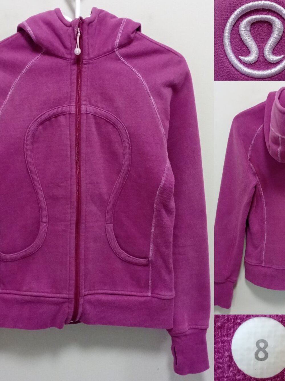 Lululemon Scuba Hoodie Dark Purple Magenta Full Zipper Woman's Sweater 8 Medium